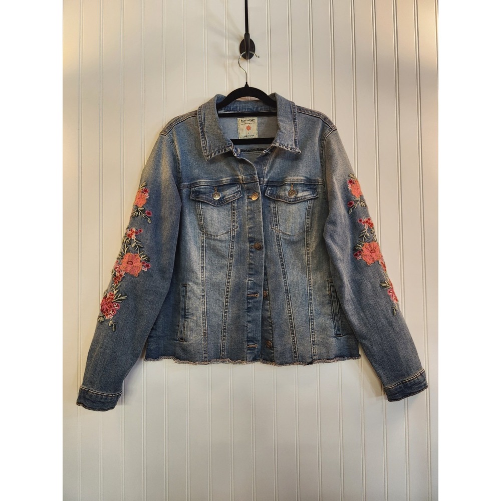 Vintage‎ 1990s Ruff Hewn Women's Floral Embroidered Distress Denim Jacket Size L